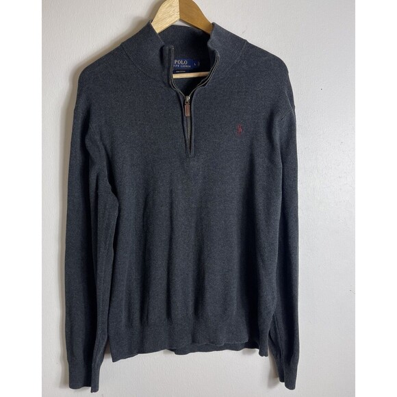 Polo Ralph Lauren Mens L Pima Cotton Quarter Zip Pullover Ribbed Y2K 90s Preppy - Picture 1 of 8